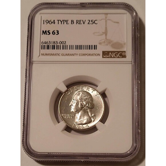 1964 Washington Quarter Type B Reverse Variety FS-901 MS63 NGC - Picture 1 of 4